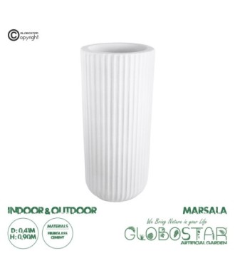 GloboStar® Artificial Garden MARSALA 20736 Επιδαπέδιο Πολυεστερικό Τσιμεντένιο Κασπώ Γλάστρα - Flower Pot Λευκό Φ41 x Υ90cm